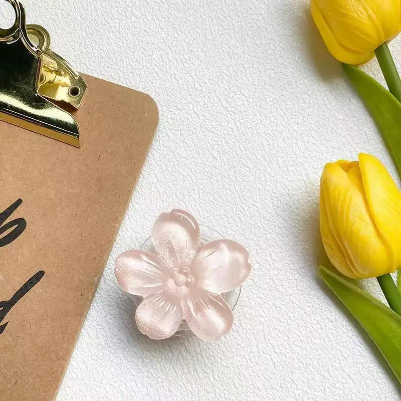 Mobile Phone Bracket Day Pro Small Fresh River Flower Transparent Telescopic Cushion Stable Desktop Support Back Paste - 图片 2