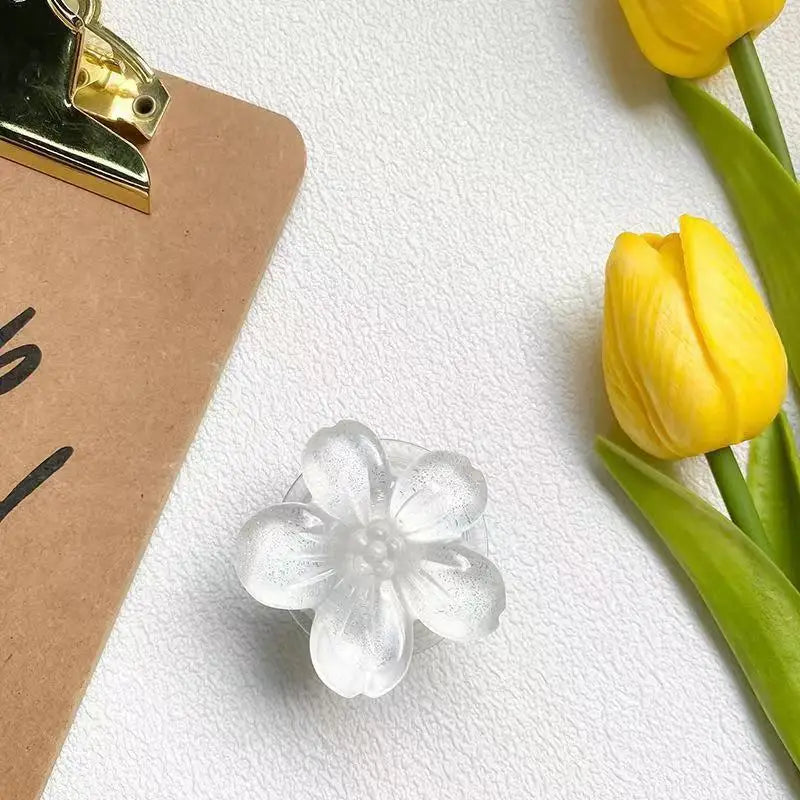 Mobile Phone Bracket Day Pro Small Fresh River Flower Transparent Telescopic Cushion Stable Desktop Support Back Paste - 图片 5