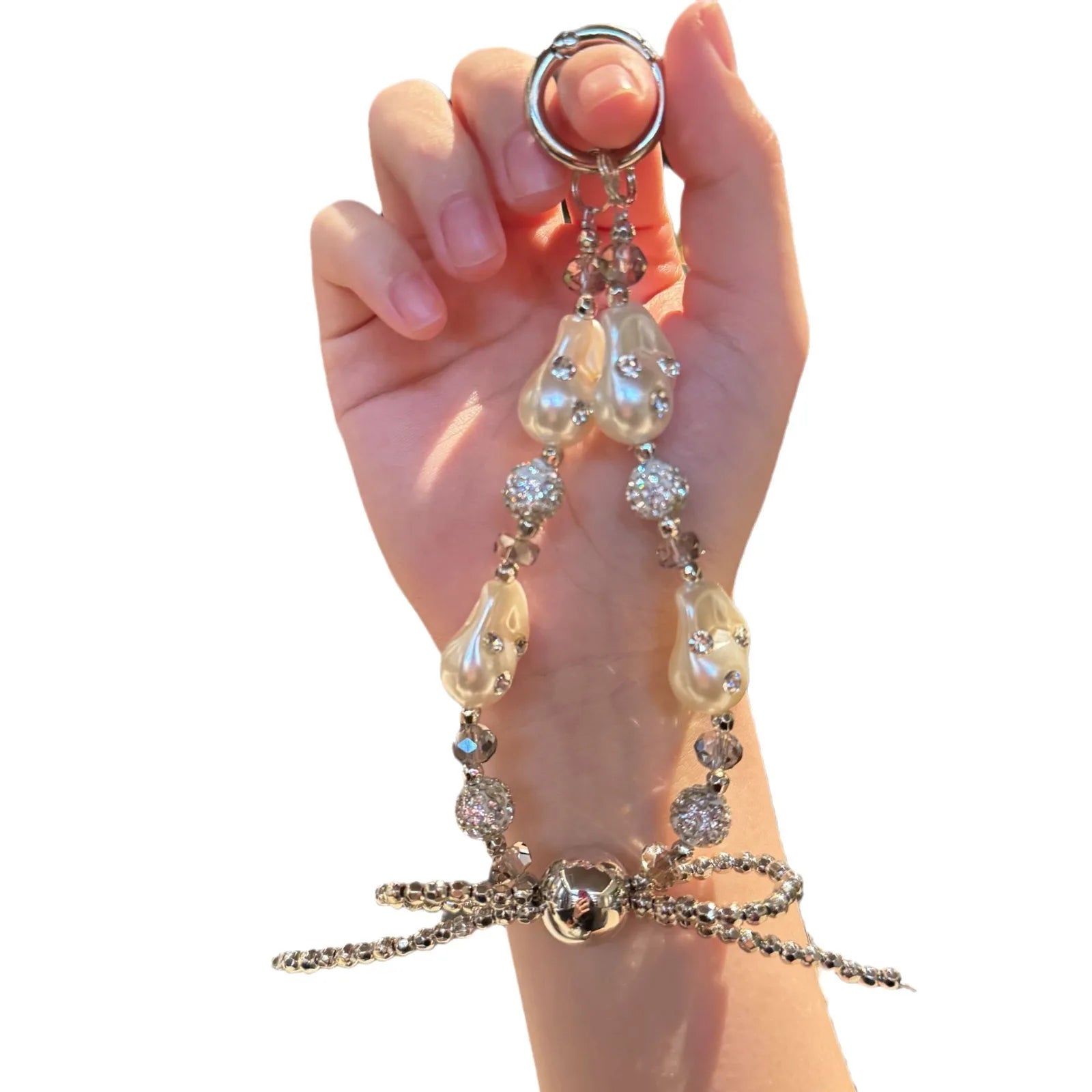 Ins Advanced Sense Super Flash Diamond Key Chain Pendant Wild Anti-fall Chain Special-shaped Pearl butterfly - 图片 6