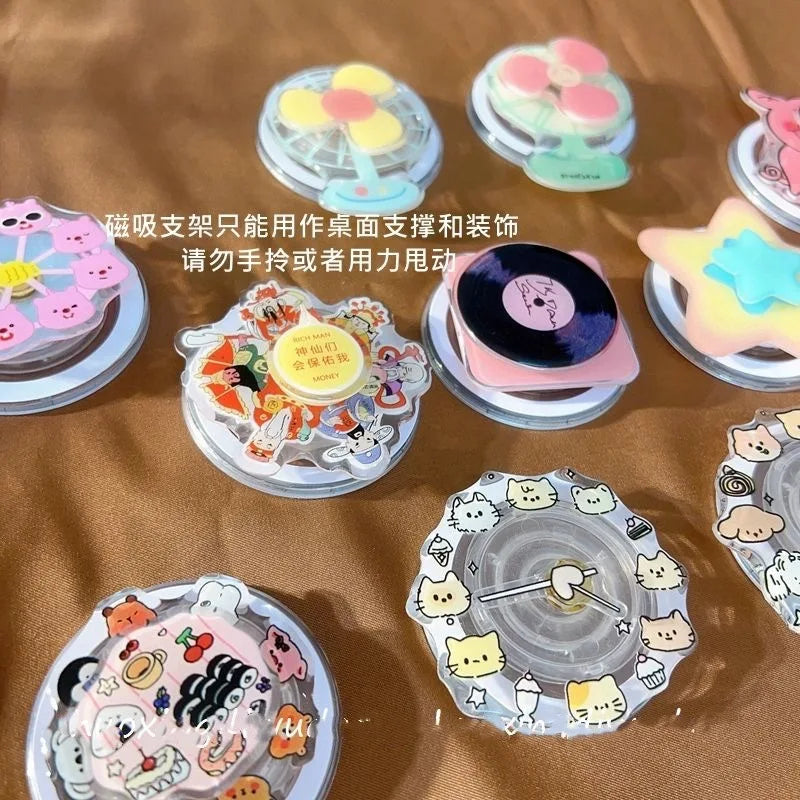 Cute Rotating Phone Grip Phone case Support Binge-watching Retractable Magnetic Desktop Bracket Surface Cover Back Sticker - 图片 10