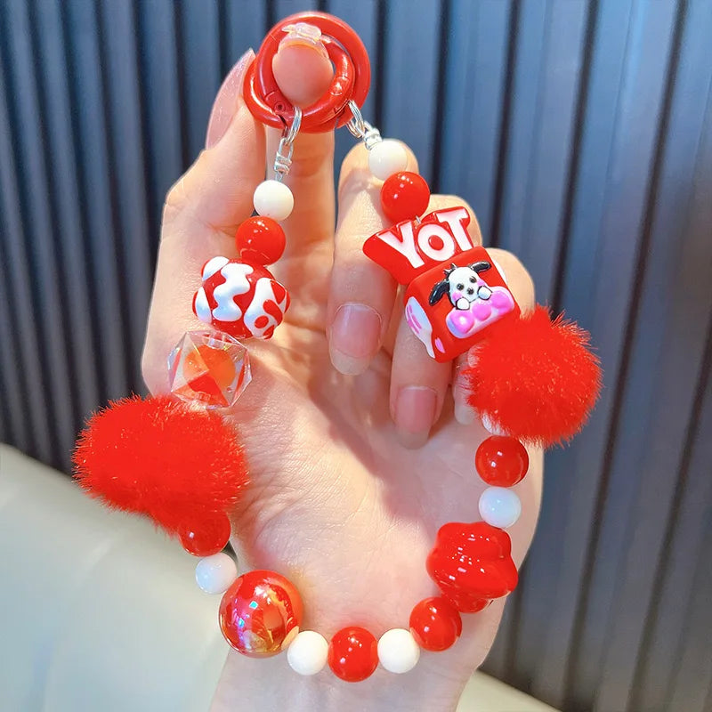 Lovely Mobile Shell Chain Hanging Ring Girl Heart Beaded Bracelet Key Ring Pendant Mobile Phone Chain Hanging Accessories - 图片 9