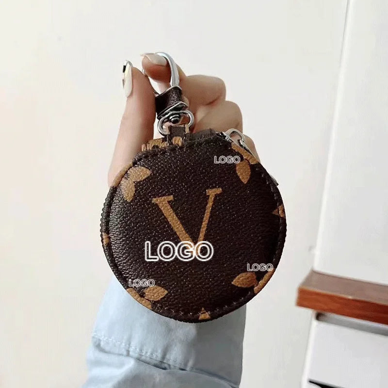 Universal Earphone Cover Designer Luxury Leather Shockproof Keychain Zipper Wallet for Apple Airpod Pro 3rd 2nd Case