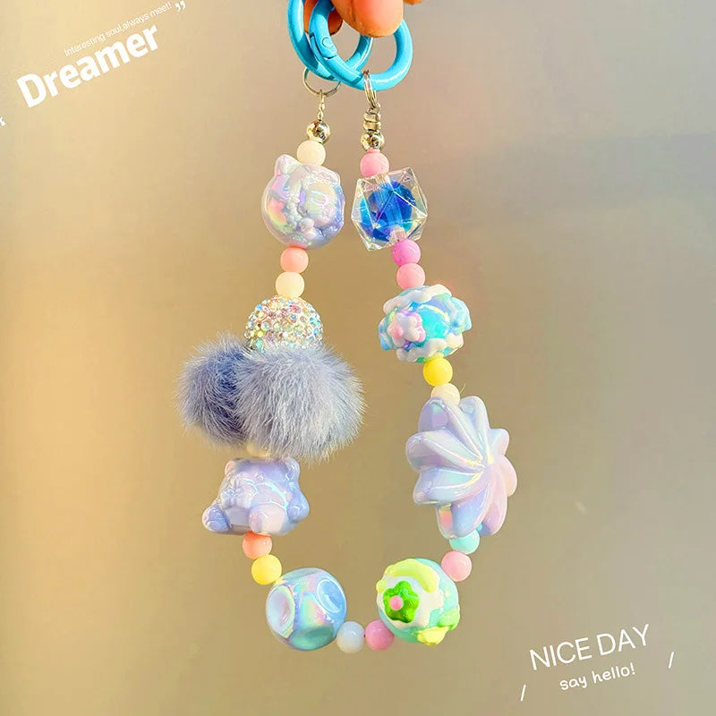 Winter fur ball big cyclone mobile phone chain beaded keychain pendant bag pendant xiaohongshu same style mobile phone pendant - 图片 5