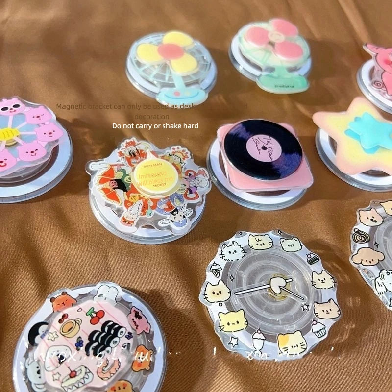 Cute Rotating Phone Grip Phone case Support Binge-watching Retractable Magnetic Desktop Bracket Surface Cover Back Sticker - 图片 5