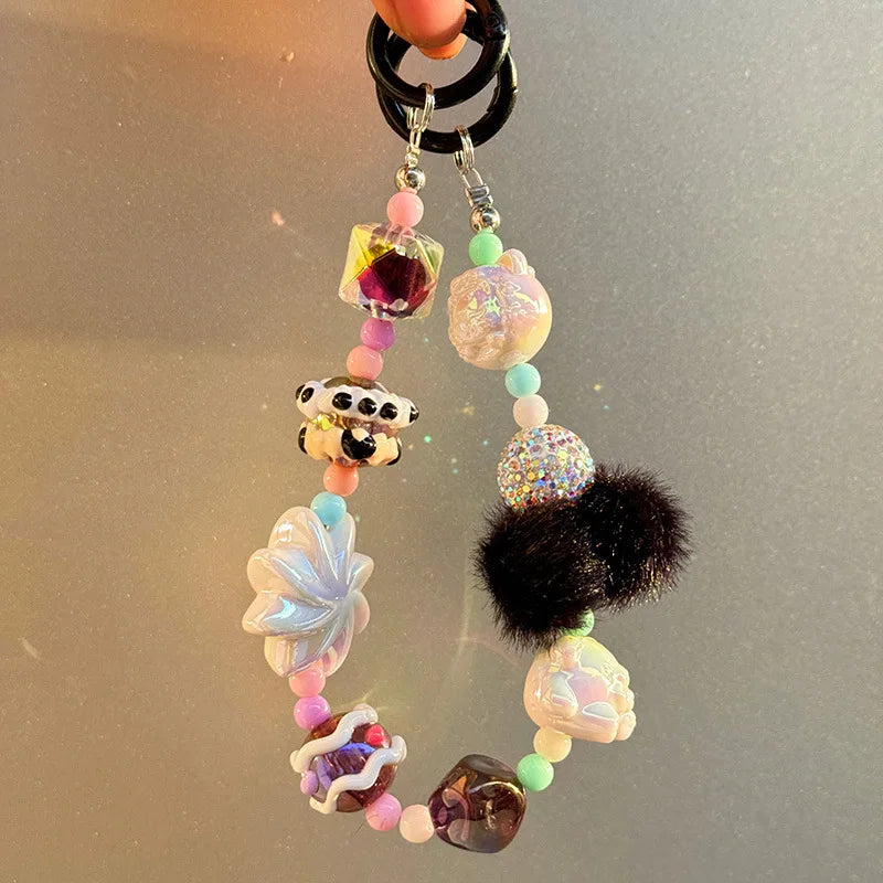 Winter fur ball big cyclone mobile phone chain beaded keychain pendant bag pendant xiaohongshu same style mobile phone pendant - 图片 12