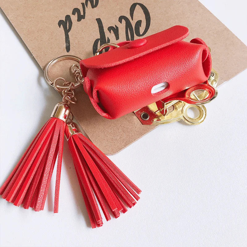 Fashion Women Pu Leather Wireless Earphone Storage Carry Case Headphone Bag Keychain for Airpods 3 Pro With Tassel - 图片 6