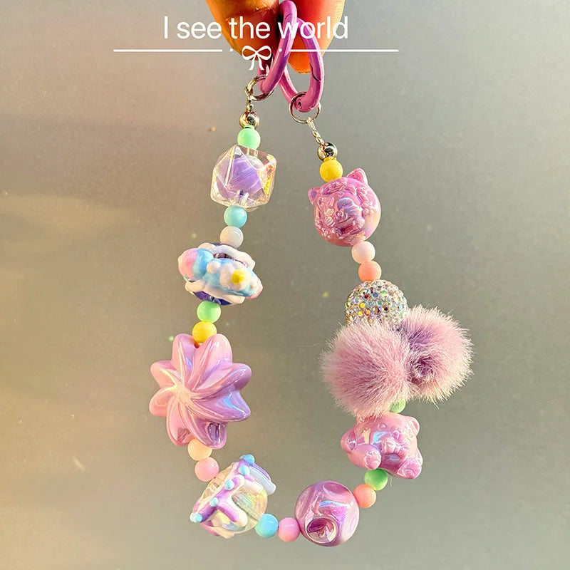 Winter fur ball big cyclone mobile phone chain beaded keychain pendant bag pendant xiaohongshu same style mobile phone pendant - 图片 8