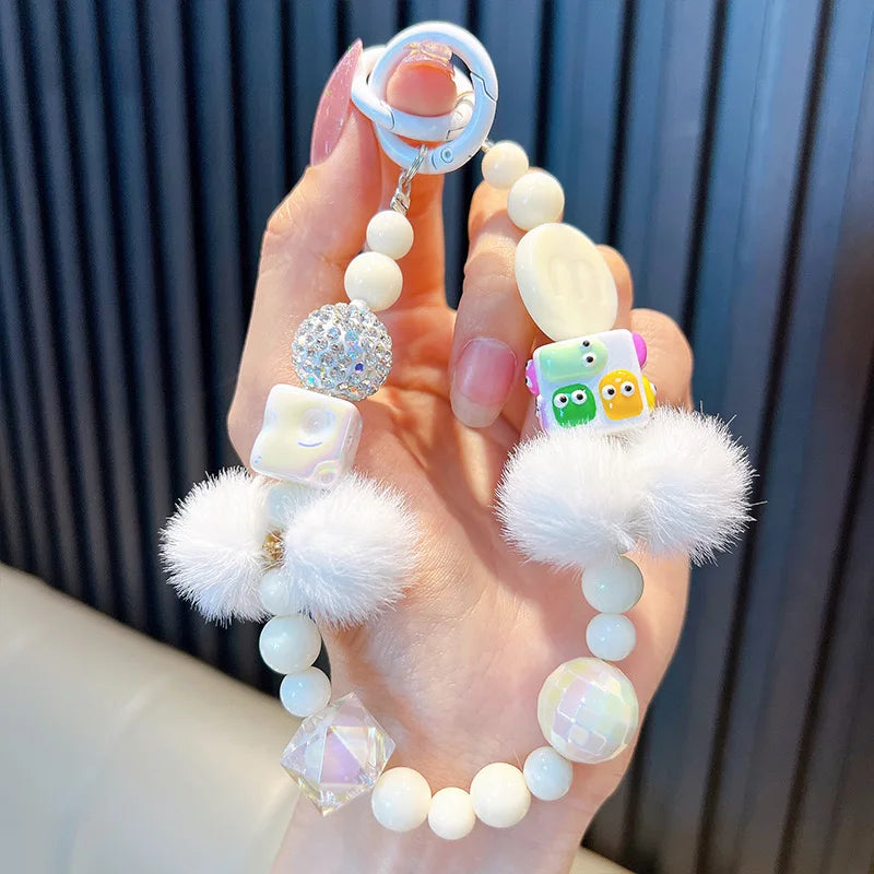 Lovely Mobile Shell Chain Hanging Ring Girl Heart Beaded Bracelet Key Ring Pendant Mobile Phone Chain Hanging Accessories - 图片 3