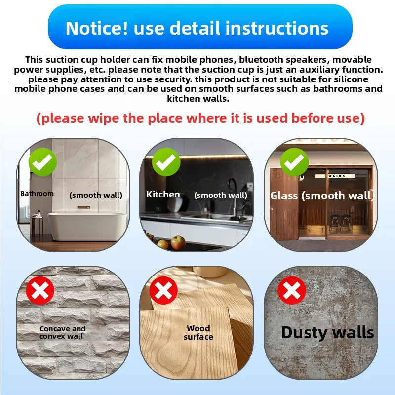 Round Mobile Phone Suction Cup Lazy Holder Mirror Wall Glass Artifact Portable Silicone Paste Popular Universal Holder - 图片 6