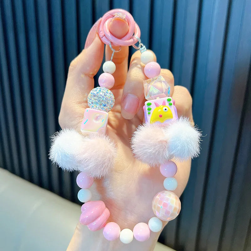 Lovely Mobile Shell Chain Hanging Ring Girl Heart Beaded Bracelet Key Ring Pendant Mobile Phone Chain Hanging Accessories - 图片 6