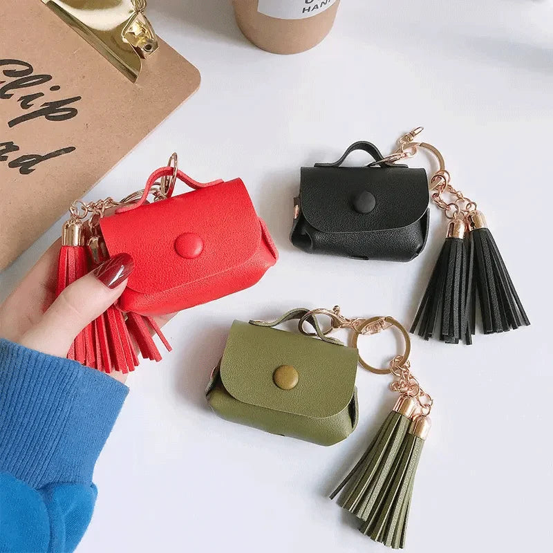 Fashion Women Pu Leather Wireless Earphone Storage Carry Case Headphone Bag Keychain for Airpods 3 Pro With Tassel - 图片 10