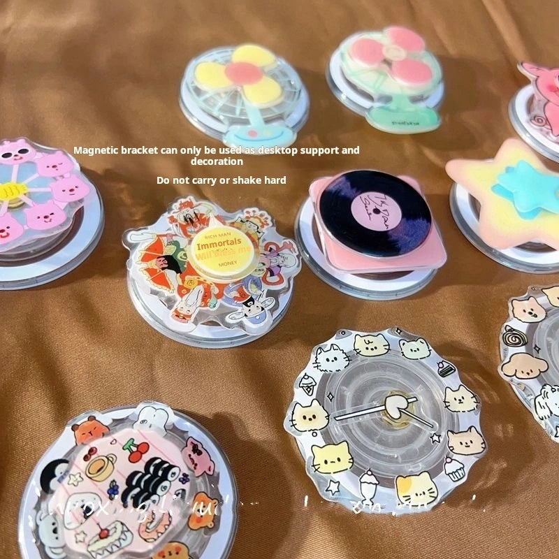 Cute Rotating Phone Grip Phone case Support Binge-watching Retractable Magnetic Desktop Bracket Surface Cover Back Sticker - 图片 4