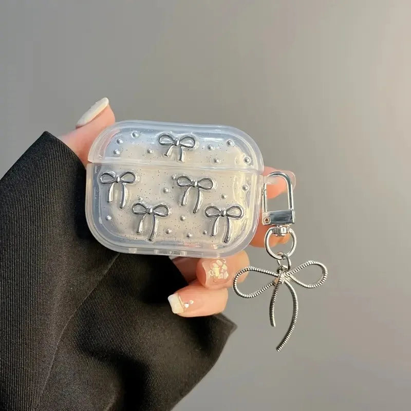 Glue Glitter Bow Chain Suitable Forairpods4/3 Earphone Protective case Cover 2pro Second and Third Generation New Women - 图片 3