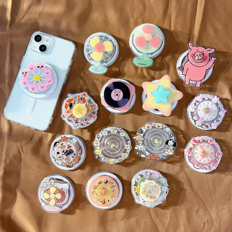 Cute Rotating Phone Grip Phone case Support Binge-watching Retractable Magnetic Desktop Bracket Surface Cover Back Sticker - 图片 6