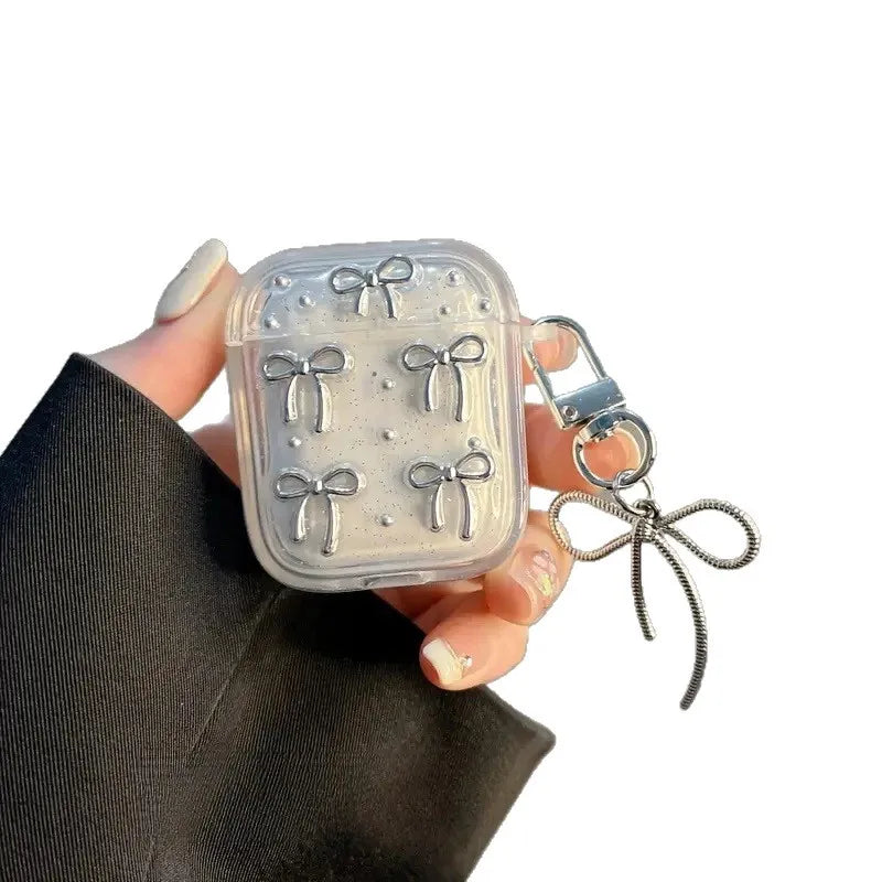 Glue Glitter Bow Chain Suitable Forairpods4/3 Earphone Protective case Cover 2pro Second and Third Generation New Women