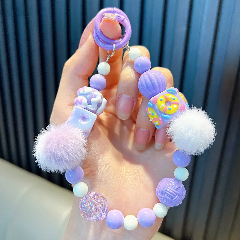 Lovely Mobile Shell Chain Hanging Ring Girl Heart Beaded Bracelet Key Ring Pendant Mobile Phone Chain Hanging Accessories - 图片 4