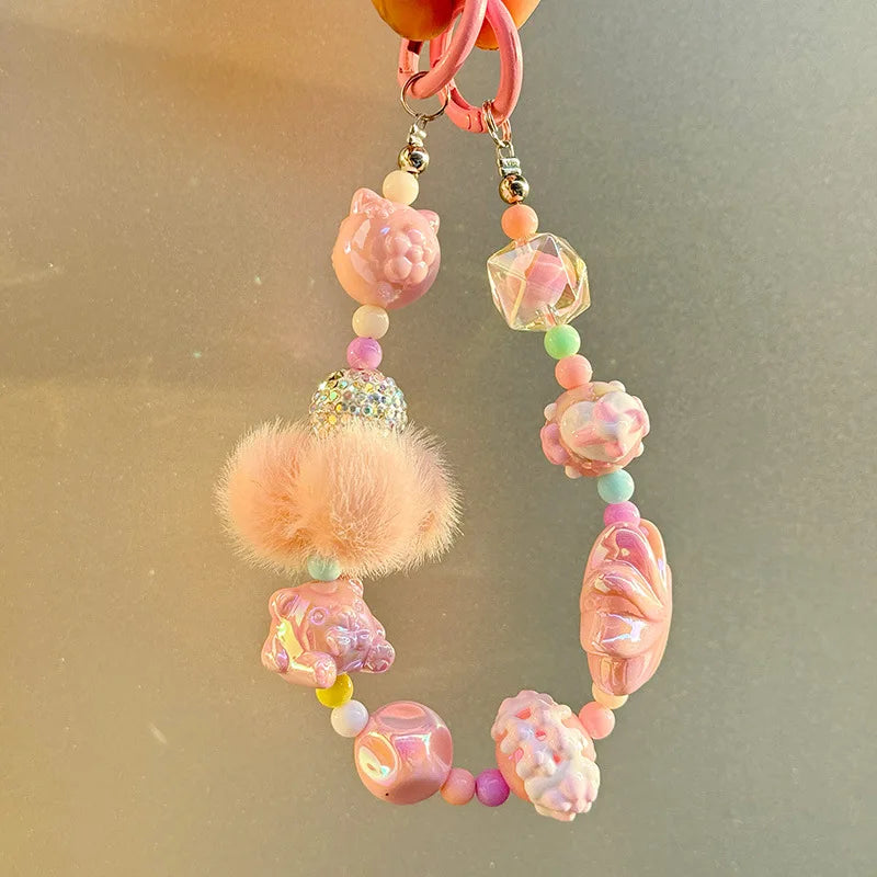 Winter fur ball big cyclone mobile phone chain beaded keychain pendant bag pendant xiaohongshu same style mobile phone pendant - 图片 10