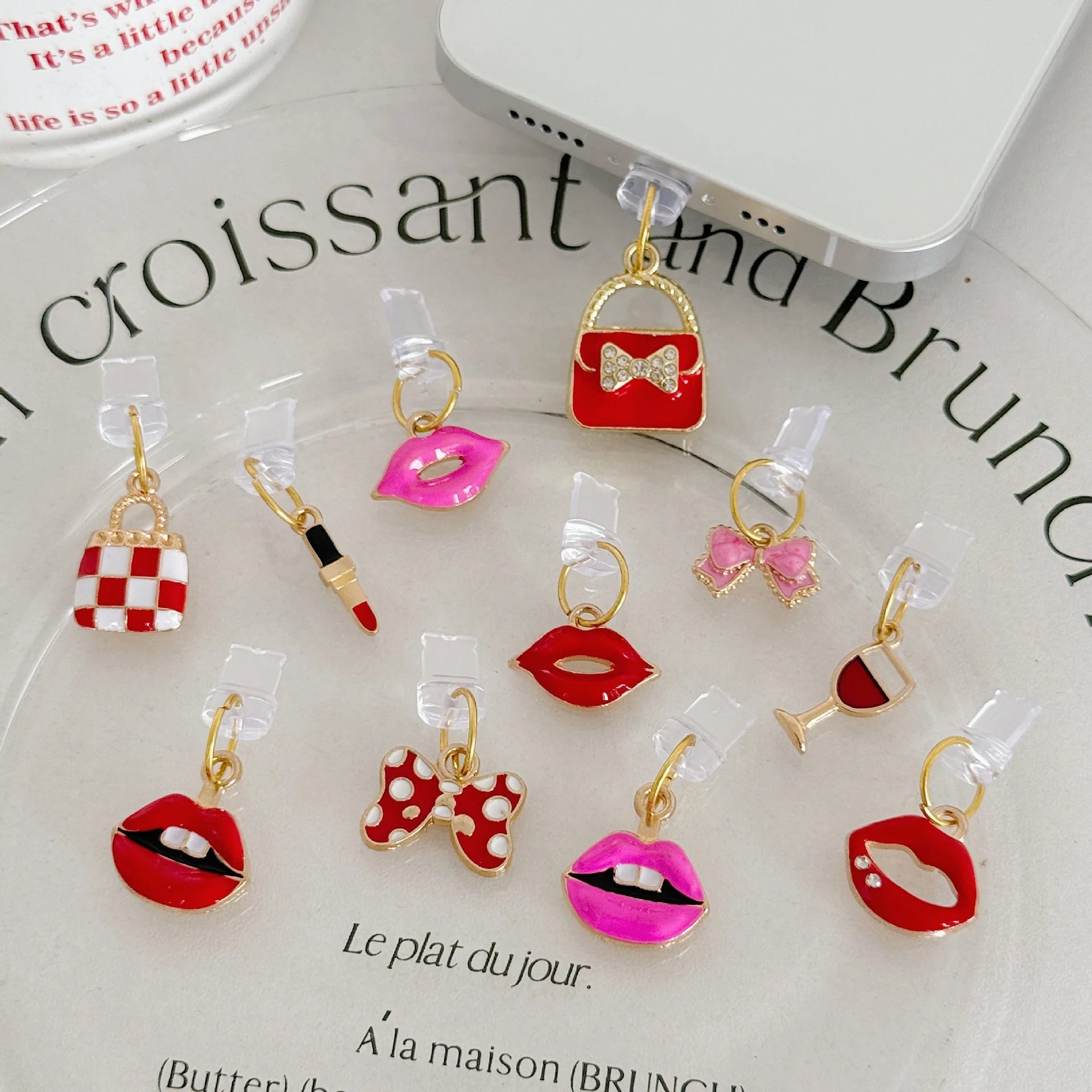 Personalized Red Lip Lipstick Series Mobile Phone Dust Plug Pendant Accessories Suitable for Android Charging Port - 图片 6