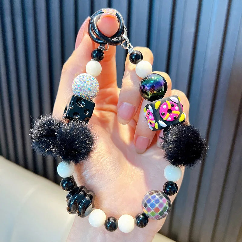 Lovely Mobile Shell Chain Hanging Ring Girl Heart Beaded Bracelet Key Ring Pendant Mobile Phone Chain Hanging Accessories - 图片 2
