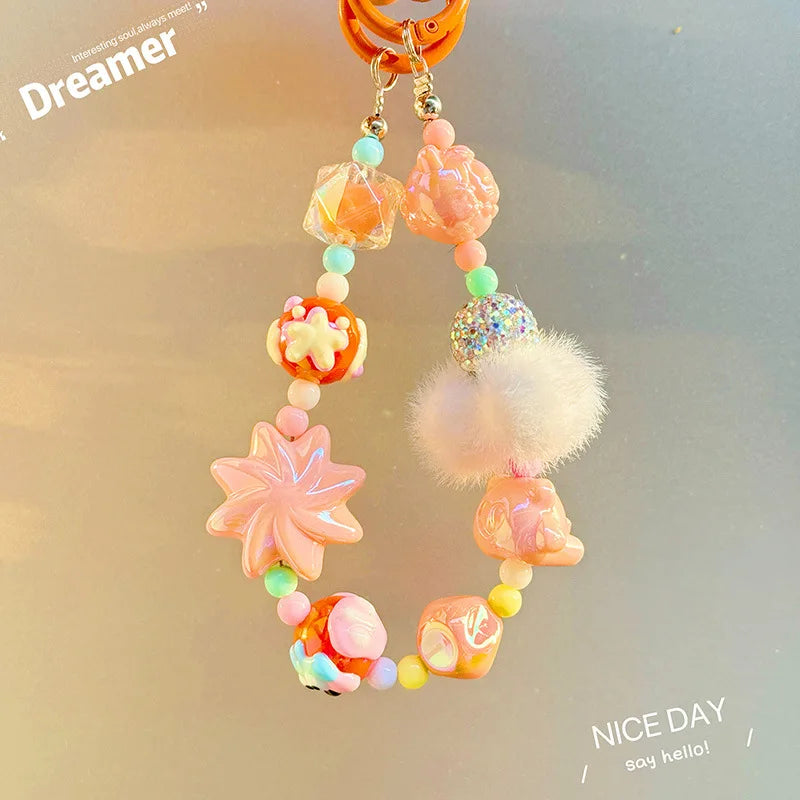 Winter fur ball big cyclone mobile phone chain beaded keychain pendant bag pendant xiaohongshu same style mobile phone pendant - 图片 13