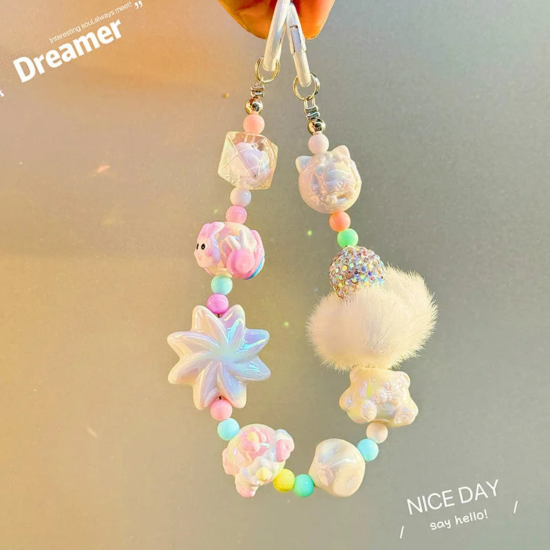 Winter fur ball big cyclone mobile phone chain beaded keychain pendant bag pendant xiaohongshu same style mobile phone pendant - 图片 7