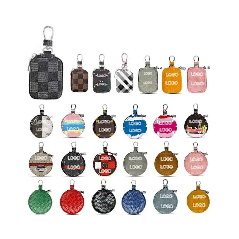 Universal Earphone Cover Designer Luxury Leather Shockproof Keychain Zipper Wallet for Apple Airpod Pro 3rd 2nd Case - 图片 8