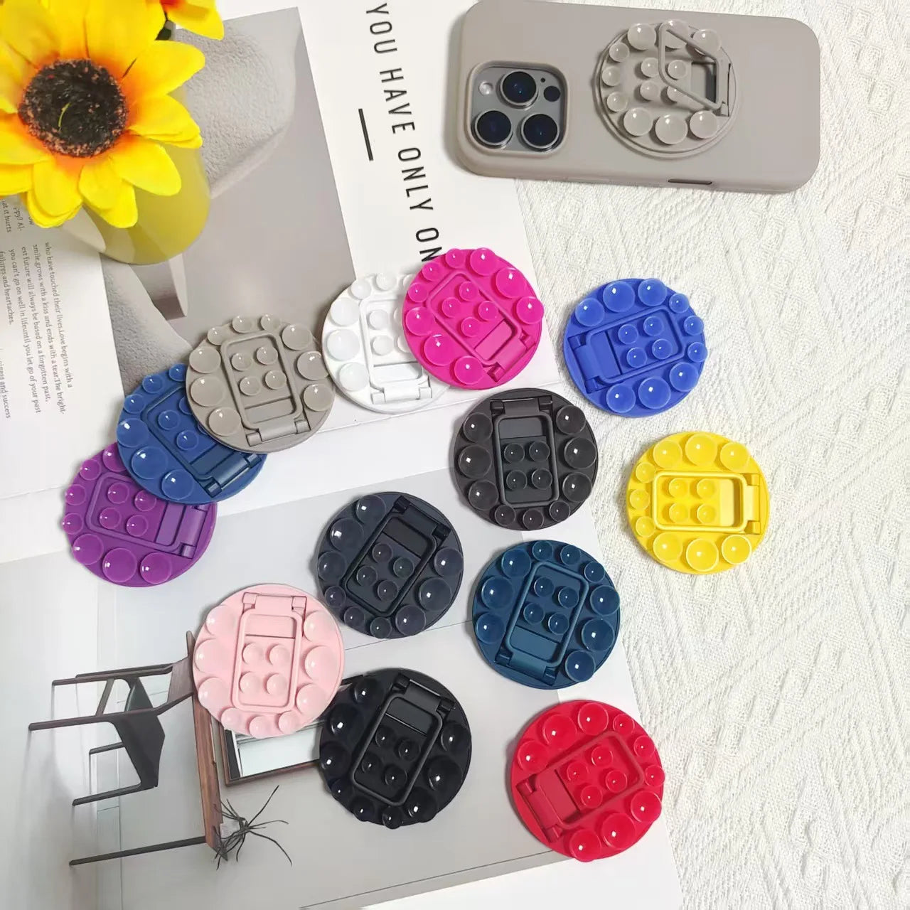 Round Mobile Phone Suction Cup Lazy Holder Mirror Wall Glass Artifact Portable Silicone Paste Popular Universal Holder - 图片 2