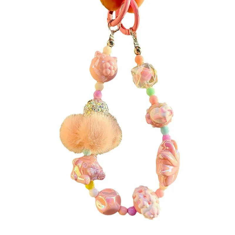 Winter fur ball big cyclone mobile phone chain beaded keychain pendant bag pendant xiaohongshu same style mobile phone pendant