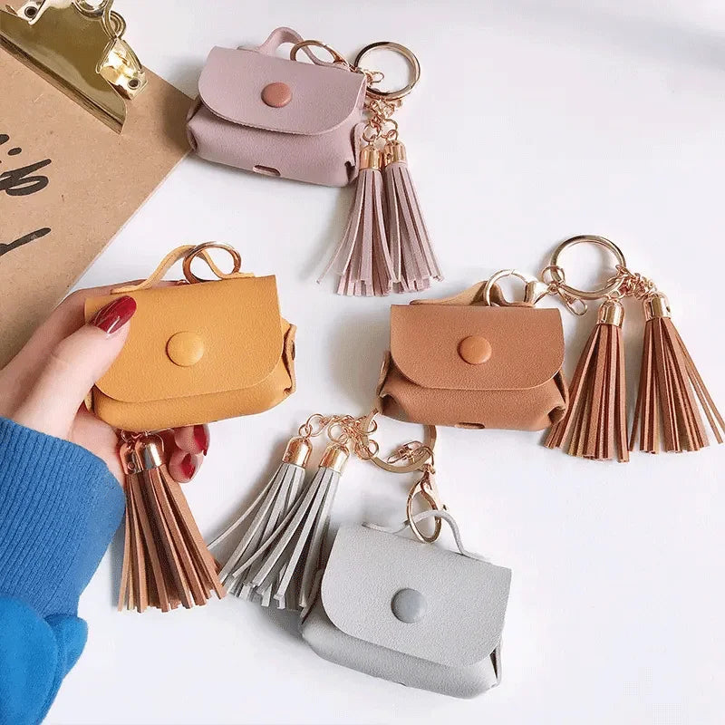 Fashion Women Pu Leather Wireless Earphone Storage Carry Case Headphone Bag Keychain for Airpods 3 Pro With Tassel - 图片 9