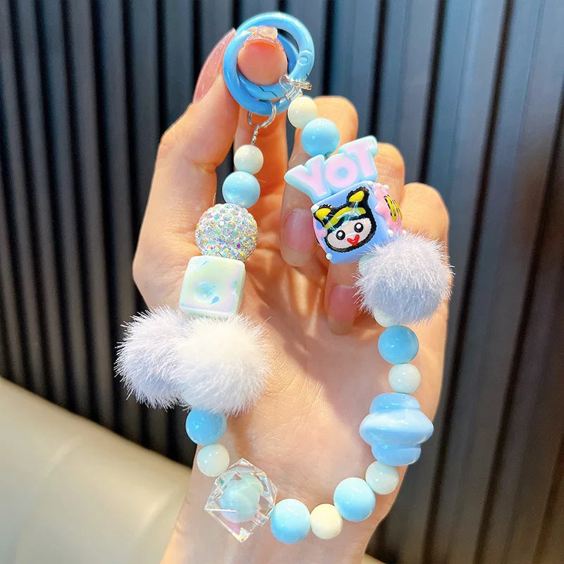 Lovely Mobile Shell Chain Hanging Ring Girl Heart Beaded Bracelet Key Ring Pendant Mobile Phone Chain Hanging Accessories - 图片 7